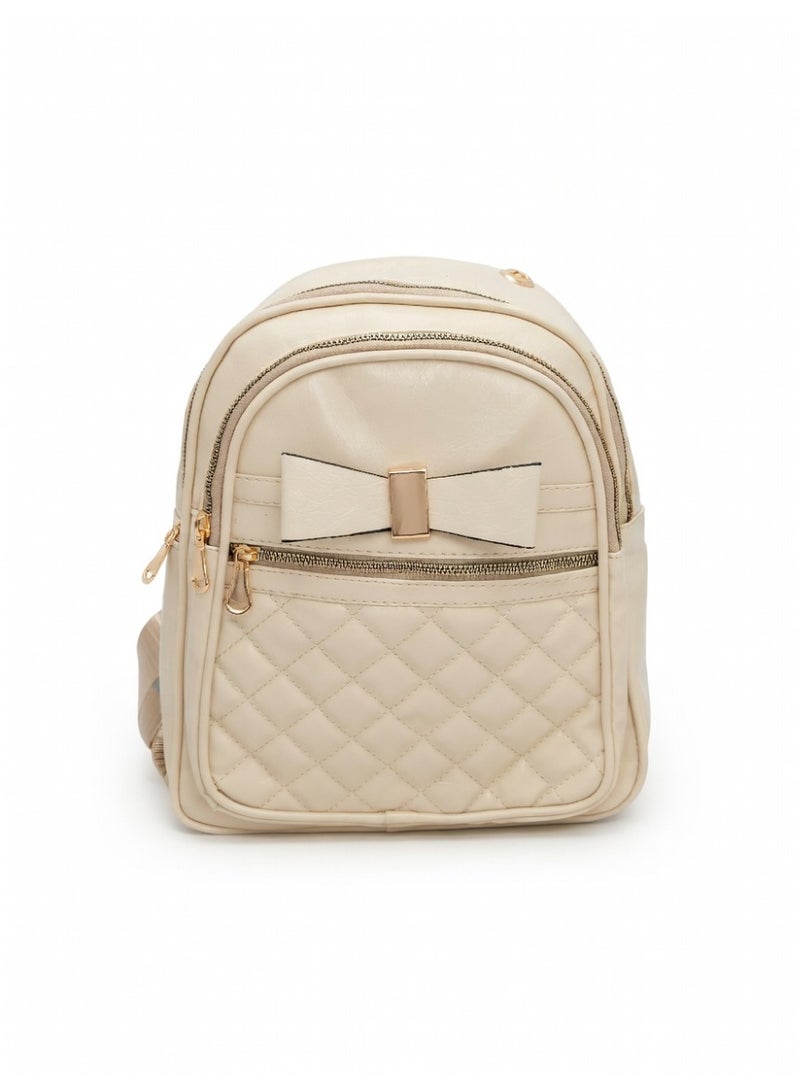 Elegant Quilted Bow Backpack – Premium Fashion Mini Backpack for Women-Beige - Image 1