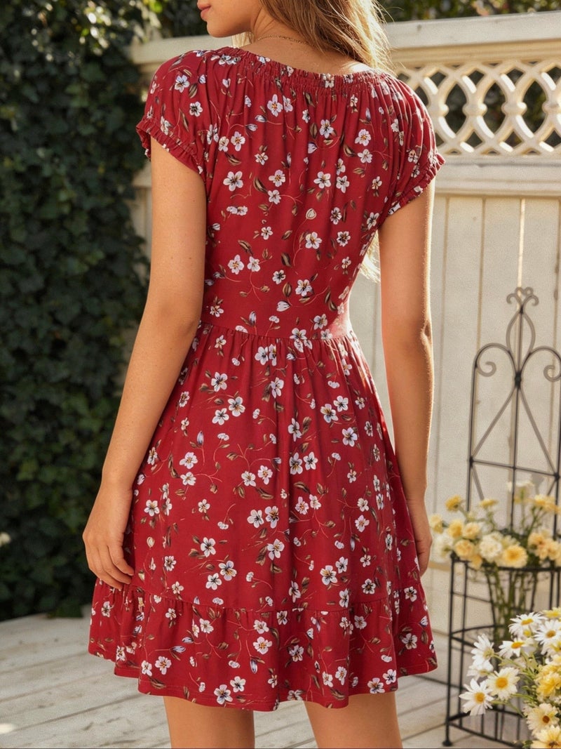 HUHOT Easter Mini Sun Dresses Cute Summer Dress for Teens Petite Women 5 Ft Tie Front Beach Vacation Easter Sundress Over 50 Fit and Flare Milkmaid Spring Floral - Image 3