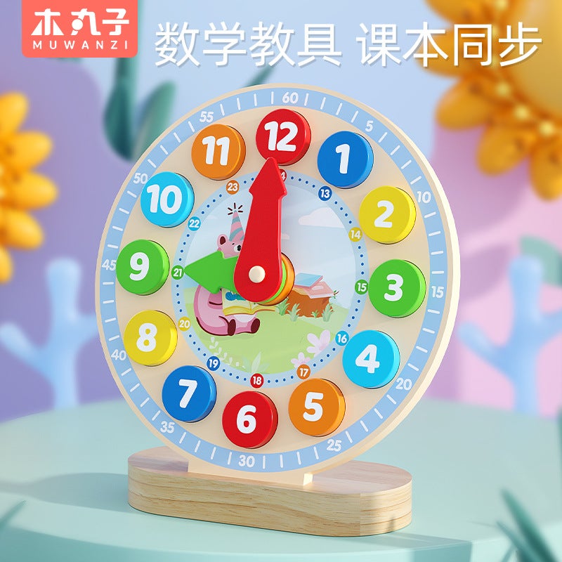 Educational Wooden Digital Clock Toy for Kids Early Education Time Recognition Intelligence Development Baby Learning Tool Digital clock (white orange color box) 