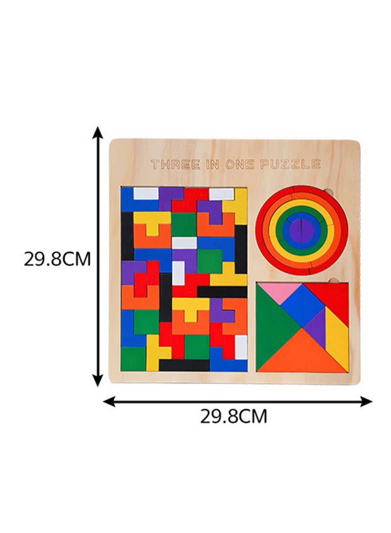 Wooden Building Blocks Puzzle, Educational Toys Logic Game, Tetris Tangram Puzzle Circle Puzzle, Montessori STEM Educational Toy, Gift for Kids and Adults (3 in 1) - Image 2