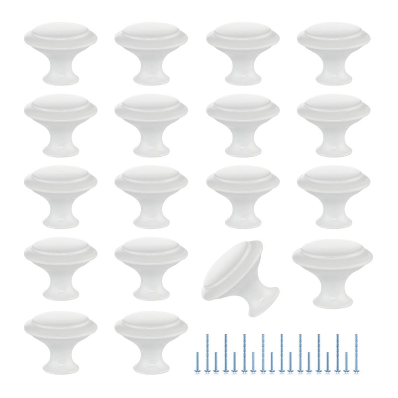 JOY DECOR 18 Pack White Cabinet Drawer Hardware 30mm Kitchen Cabinet Knobs Drawer Pulls with Installation Screws for Dressers Kitchens Cupboard - Image 1