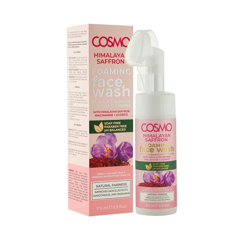 COSMO Himalayan Saffron Foaming Face Wash 175ml, With Built-in Brush for Deep Cleansing, Paraben Free & Ph Balanced, Improves Skin Elasticity, Smoothness, and Radiance, For Daily Use - Image 3