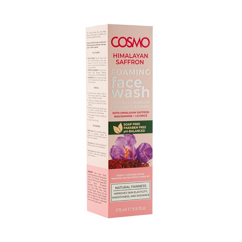 COSMO Himalayan Saffron Foaming Face Wash 175ml, With Built-in Brush for Deep Cleansing, Paraben Free & Ph Balanced, Improves Skin Elasticity, Smoothness, and Radiance, For Daily Use - Image 4