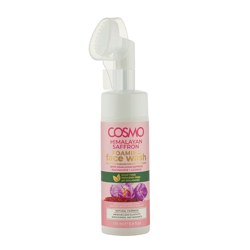 COSMO Himalayan Saffron Foaming Face Wash 175ml, With Built-in Brush for Deep Cleansing, Paraben Free & Ph Balanced, Improves Skin Elasticity, Smoothness, and Radiance, For Daily Use - Image 1