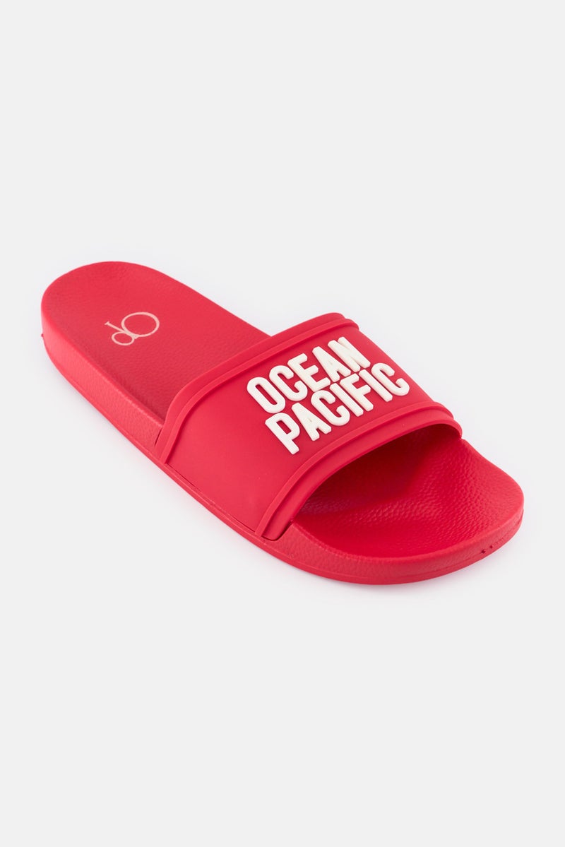 Ocean Pacific Men Brand Logo Slip On Slides, Red  - Image 1