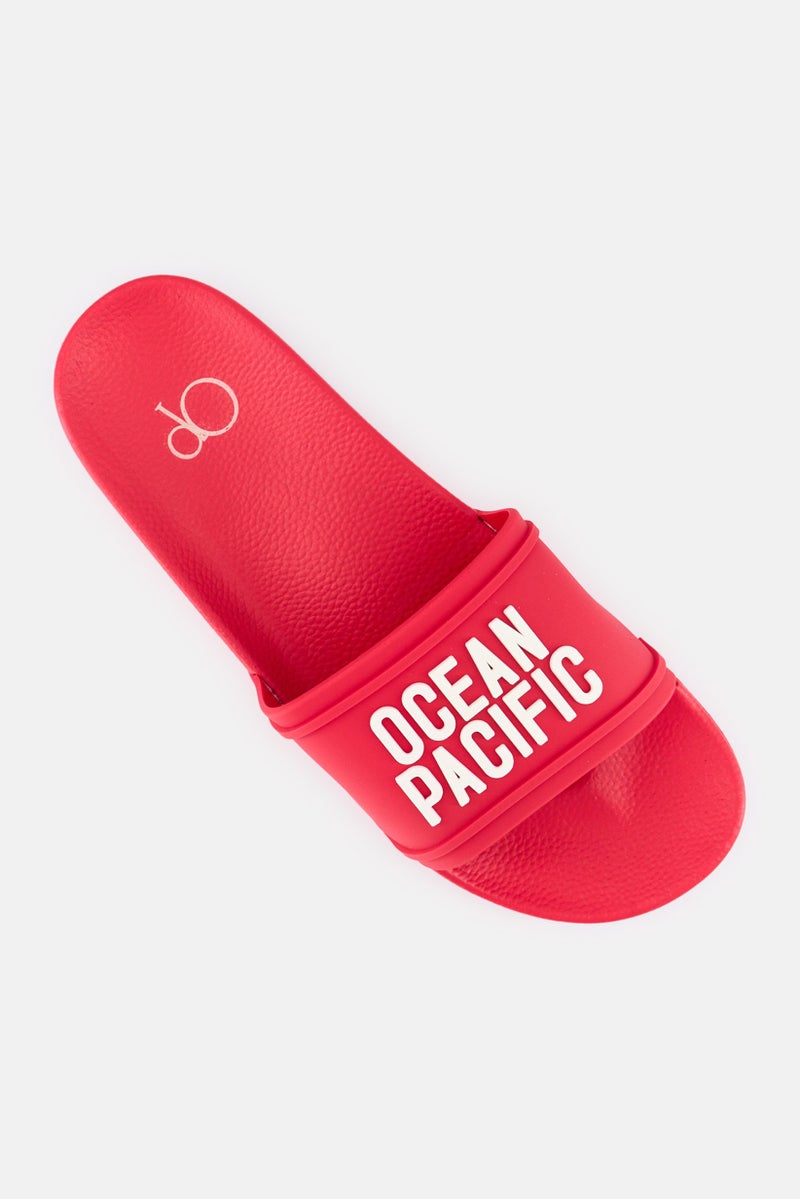 Ocean Pacific Men Brand Logo Slip On Slides, Red  - Image 4