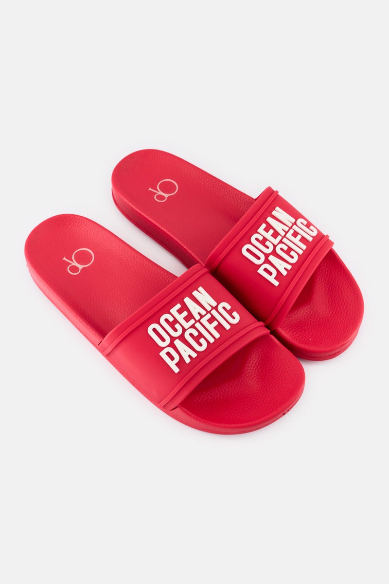 Ocean Pacific Men Brand Logo Slip On Slides, Red  - Image 2