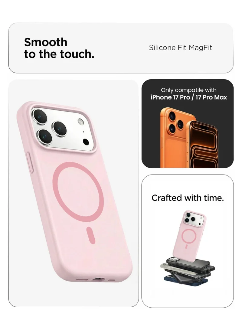 Mobcos Mobcos iPhone 17 Pro Pink Elite Ring Premium Silicone Magnetic Wireless Charging Case for iPhone | Silky Soft Touch | Military-Grade Shockproof Protection | Strong Magnetic Compatibility | Luxury Slim Cover
