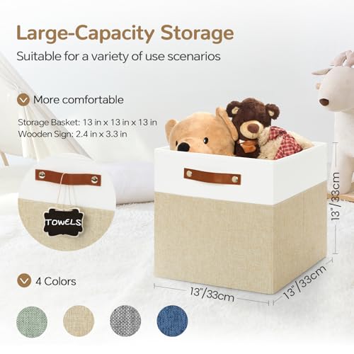 Patvingot 13x13 Storage Cubes 6Pack Large Foldable Fabric Cube Storage Bin with Reinforced Bottom and Labels Organizer Baskets for Shelves ClosetsWhiteKhaki - Image 3