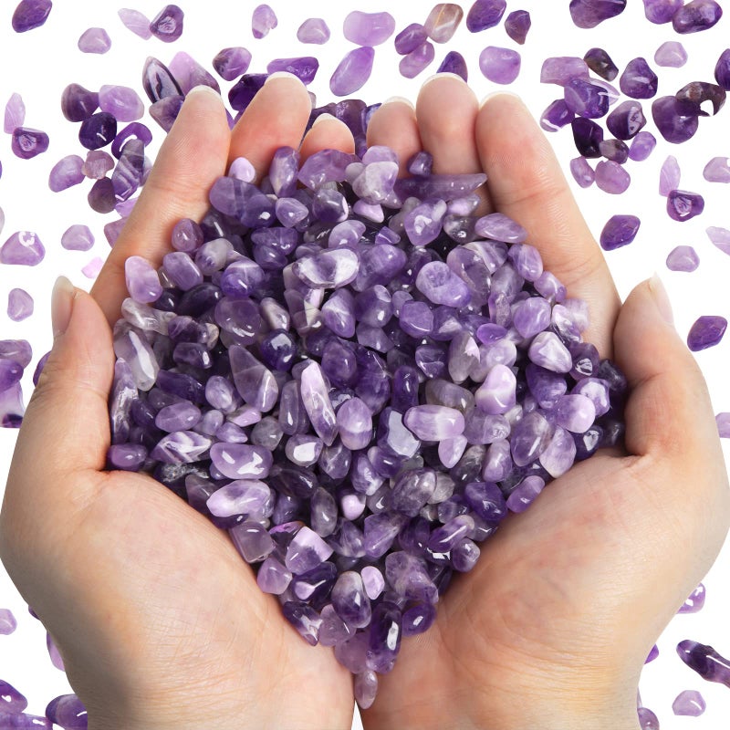 Qicqdram Polished Gem Stones Rocks Crystals 0.9 Lb/405G Natural Tumbled Stones Amethyst Crystal Chips Bulk For Healing Crystals & Fish Tank Rocks Gravel  Vase Filler  Plants Decor - Image 1
