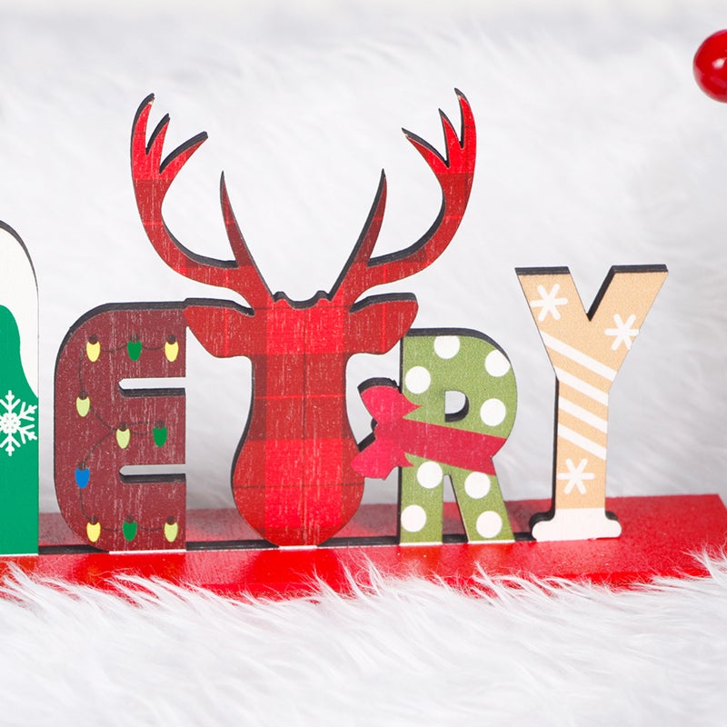 Christmas Table Decorations Wooden Xmas Table Centerpiece Sign Desk Decoration Ornaments Display for Christmas Party Supplies Dinner Room Holiday Decor Gifts - Image 3