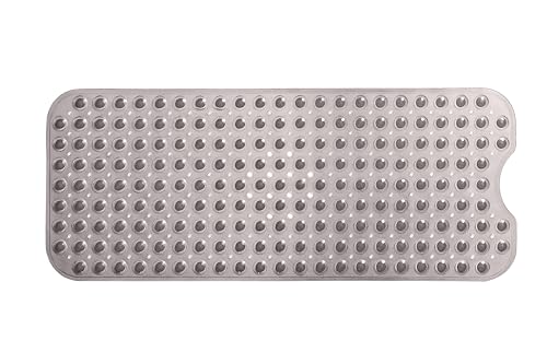 TIKE SMART Extra-Long Non-Slip Bathtub & Shower Mat 39”x16” (Smooth/Non-Textured Tubs Only) Safe, Clean, Machine-Washable, Superior Grip&Drainage, Vinyl, Transparent Gray (Grey) - Image 2