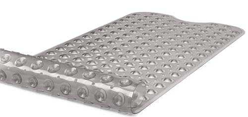 TIKE SMART Extra-Long Non-Slip Bathtub & Shower Mat 39”x16” (Smooth/Non-Textured Tubs Only) Safe, Clean, Machine-Washable, Superior Grip&Drainage, Vinyl, Transparent Gray (Grey) - Image 5