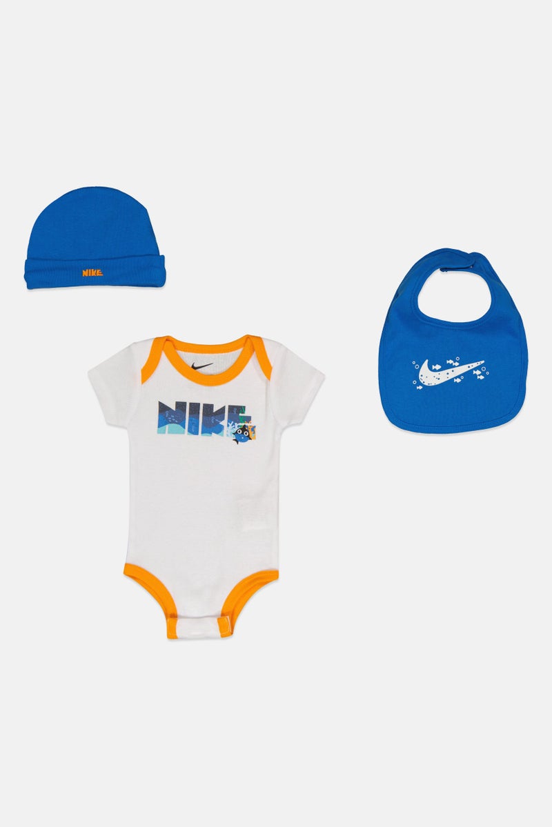 Nike Toddlers Boy 3 Pieces Brand Logo Bodysuit, Hat And Bib Set, Multicolor - Image 2
