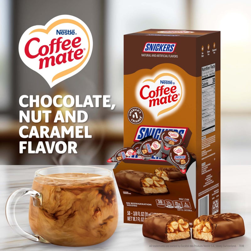 Coffee Mate Nestle Coffee mate Coffee Creamer, Snickers, Liquid Creamer Singles, Non Dairy, No Refrigeration, 0.375 fl oz Tubs (Pack of 200) - Image 2