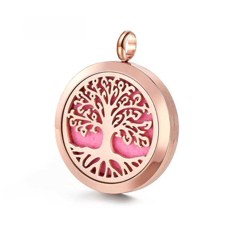 Generic Life Tree Pendant Aromatherapy Locket Necklace 30mm Rose Gold 