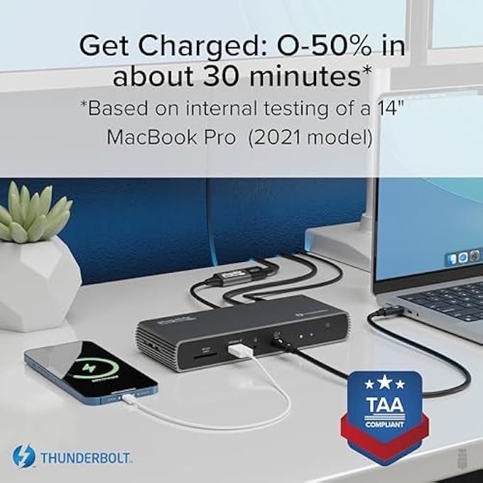 Plugable THUNDERBOLT 4 DOCK WITH 100W CHARGING, THUNDERBOLT CERTIFIED, 3X THUNDERBOLT PORTS, LAPTOP DOCKING STATION DUAL MONITOR SINGLE 8K OR DUAL 4K MONITOR, 2.5G ETHERNET, 1X SD, 4X USB - Image 3