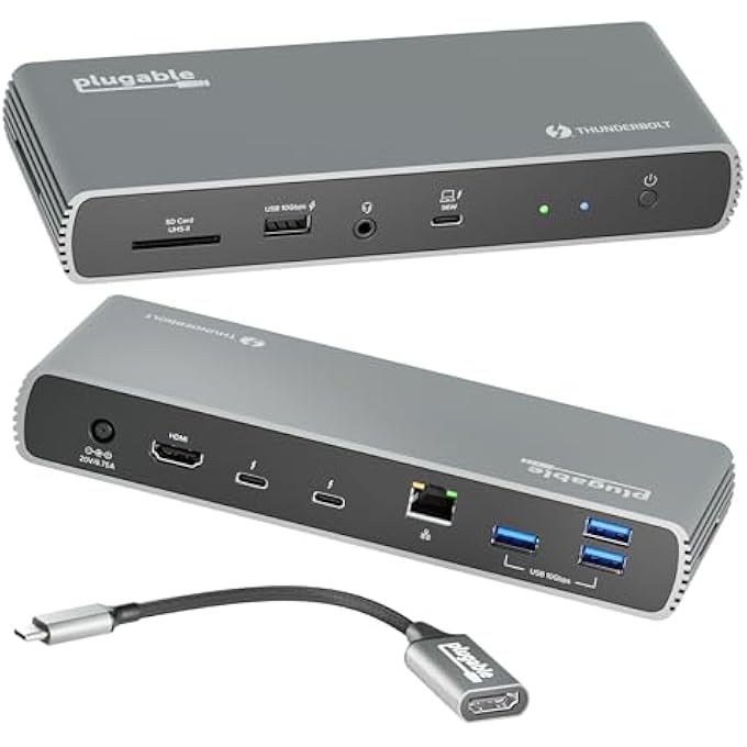 Plugable THUNDERBOLT 4 DOCK WITH 100W CHARGING, THUNDERBOLT CERTIFIED, 3X THUNDERBOLT PORTS, LAPTOP DOCKING STATION DUAL MONITOR SINGLE 8K OR DUAL 4K MONITOR, 2.5G ETHERNET, 1X SD, 4X USB - Image 1