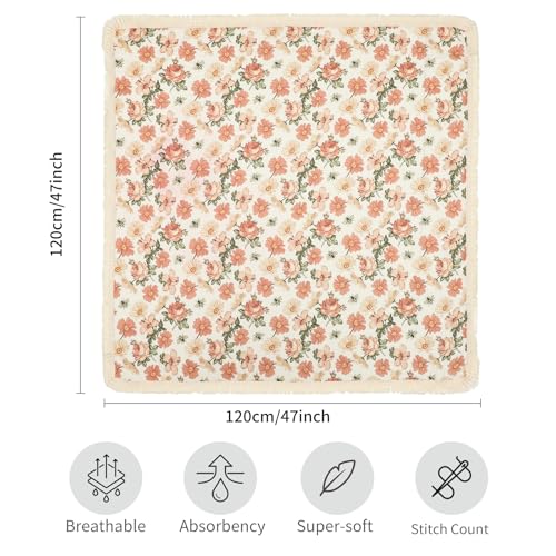 insular Cotton Muslin Baby Blanket with Tassel Boho Bohemian Muslin Swaddle Blanket Baby Receiving Blanket with Fringe Nursery Decor Throw or Nursing Blankets 47 x40 FloralBee - Image 3