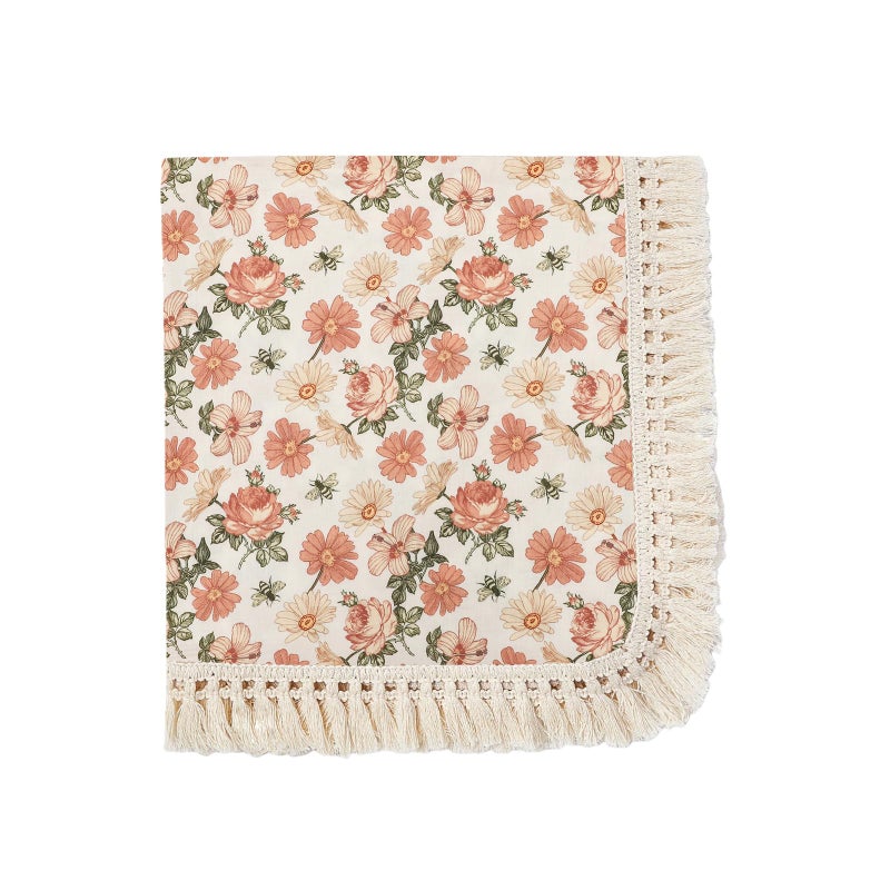 insular Cotton Muslin Baby Blanket with Tassel Boho Bohemian Muslin Swaddle Blanket Baby Receiving Blanket with Fringe Nursery Decor Throw or Nursing Blankets 47 x40 FloralBee - Image 2
