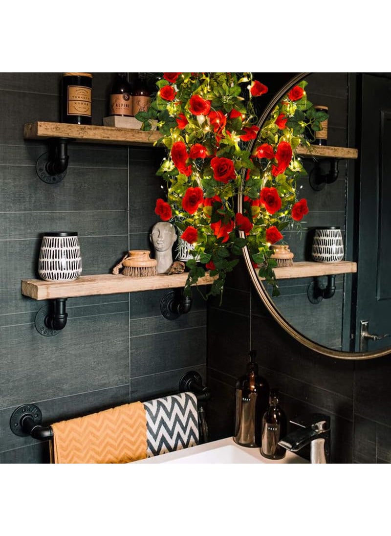 RECUTMS RECUTMS Hanging Flowers Artificial Hanging Rose Flower 2PCS 3.3Ft Artificial Hanging Flowers for Outdoors with 30 LED Fairy String Lightsfor Indoor Wall Wedding (Red)  - Image 5