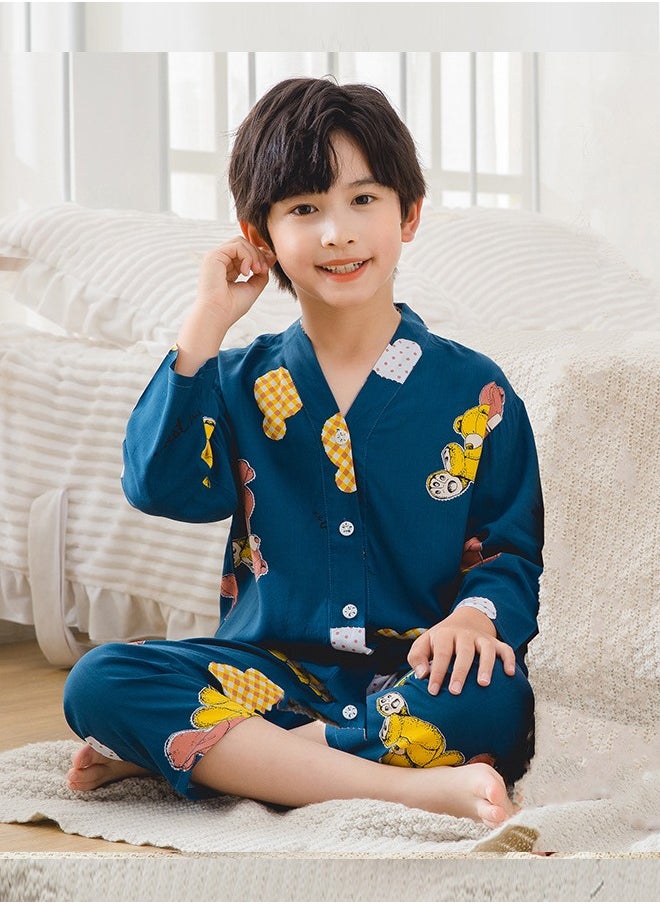 Al Aoyama New Summer Children's Homewear Suit Children's Short-Sleeved Trousers Air-Conditioning Clothing Thin SectionBoys  - Image 1