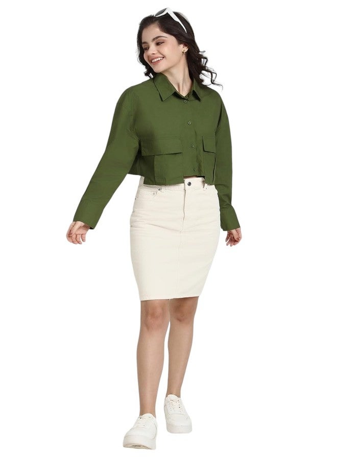 Forever 21 Women's Solid Classic Fit Shirt (FWS24CWOF007_Green - Image 5