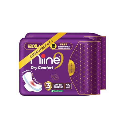 Niine Dry Comfort Ultra Thin XL+ Sanitary Pads for Women | 30 Pads, Pack of 2| 320mm Long|Suitable for Heavy Flow|Faster Absorption |Prevents Wetness & Leakage |With Free Biodegradable Disposable Bags - Image 1