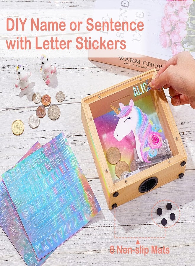 ICOSY Wooden Piggy Bank Girls, DIY Name Coin Bank Unicorn Money Bank for Kids Boys Girls with Letter Stickers - Image 2