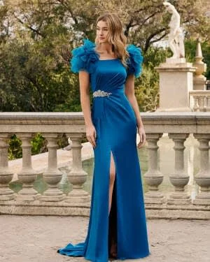 روسا كلارا Couture Club Crepe Long Beaded Cocktail Dress
