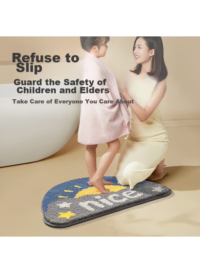 Dajiang Flocked Bathroom Mat, Non-slip Absorbent Foot Mat, Semi-circular, 45x75cm - Image 5