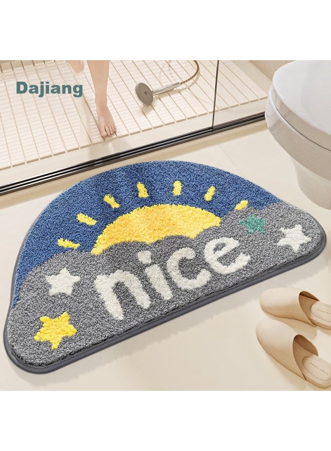 Dajiang Flocked Bathroom Mat, Non-slip Absorbent Foot Mat, Semi-circular, 45x75cm - Image 1