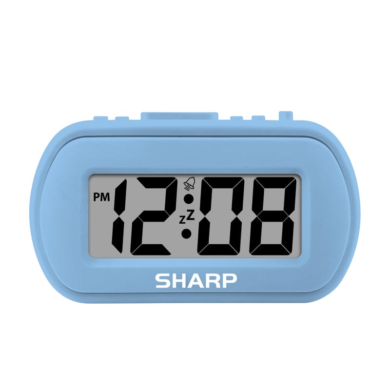Sharp Digital Alarm Clock â€“ Tactile Case with Soft Rubberized Finish - Battery Operated â€“ Blue Backlight on Demand â€“ Ascending Alarm â€“ Easy to Use â€“ Light Blue - Image 1