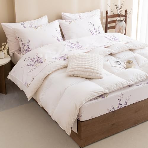 QSH Lavender Floral Bed Sheets Queen Size - 100% Egyptian Cotton Sheets Purple Flower Printed Bedding Sheets Queen Size Bed 4pcs Deep Pockets Bed Sheets - Image 3