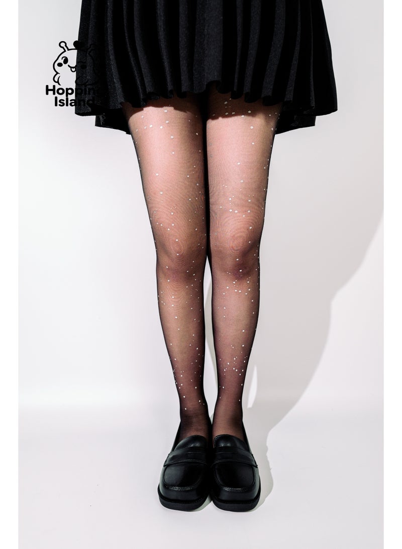 Hopping Island HI Moonlight Starlight Sequin Tights Sparkling Pantyhose Black - Image 1