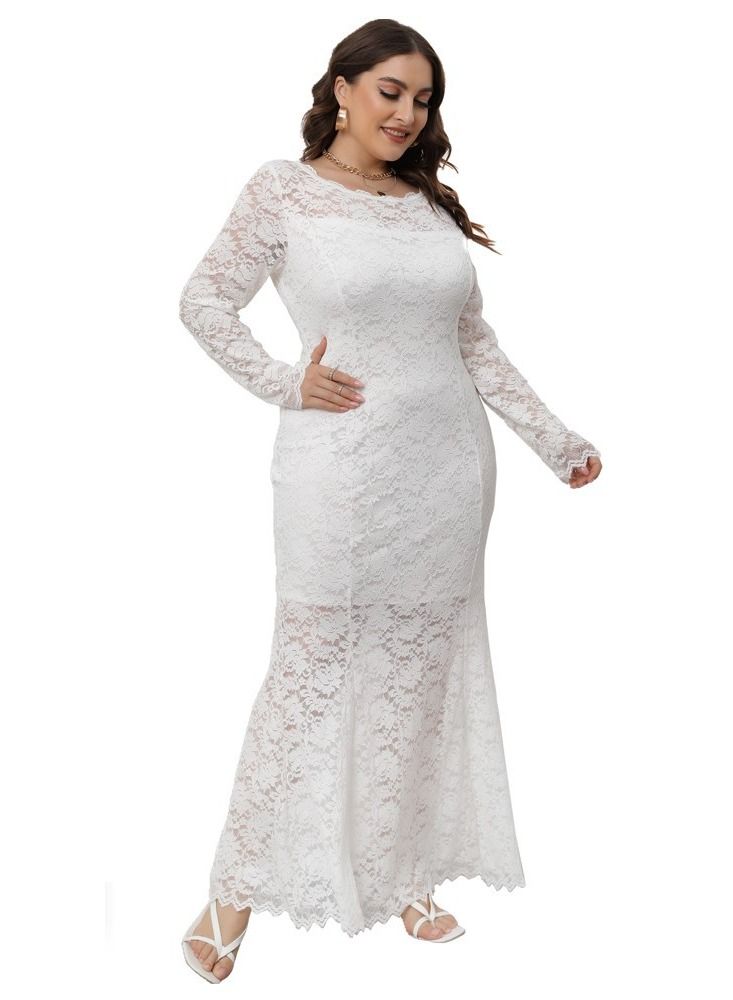 Loquat Plus-size Women's New Hollowed-out Lace Fishtail Dress  - Image 2