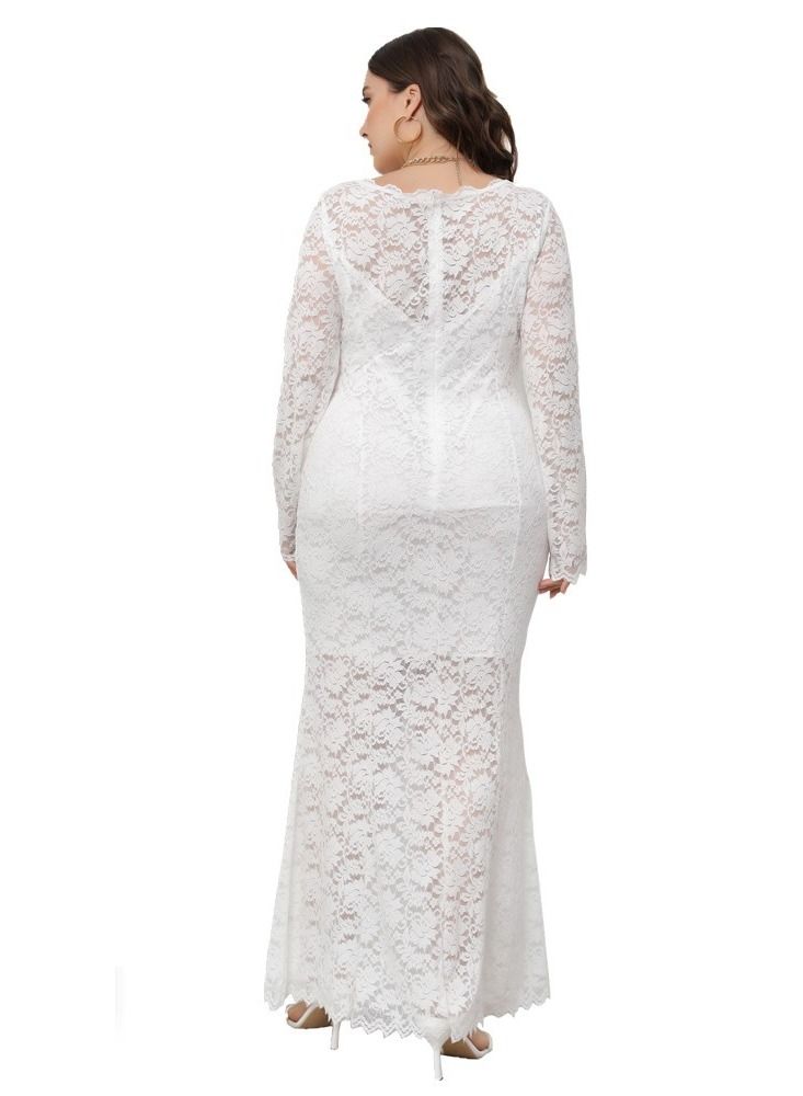 Loquat Plus-size Women's New Hollowed-out Lace Fishtail Dress  - Image 3