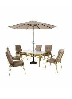 l'elefante Outdoor Glass Dining Table Set with 6 Patio Chairs & Umbrella (90x150 cm) – Heavy Duty Garden Furniture for Balcony, Terrace, Lawn, Backyard, Café & Restaurant Use | Weatherproof Outdoor Table & Chair Set  - Image 1