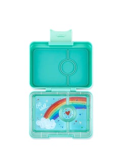 Yumbox Yumbox Snack Bento Box for Kids & Adults - 3 compartment Portable Lunch Box - ABS Exterior Box, removable Titan Tray & Silicone Seal - BPA and phthalates-free - Aqua Blue Exterior, Rainbow tray, 480ml  - Image 1