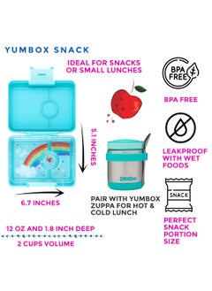 Yumbox Yumbox Snack Bento Box for Kids & Adults - 3 compartment Portable Lunch Box - ABS Exterior Box, removable Titan Tray & Silicone Seal - BPA and phthalates-free - Aqua Blue Exterior, Rainbow tray, 480ml  - Image 2
