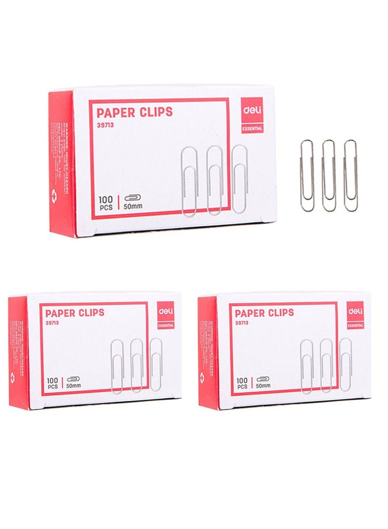 Deli 3-Pack Paper Clip Set Silver 50mm Size - Image 1