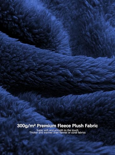SlumberMee Mens Fleece Plush Robe with Hood Ultra Soft Fluffy Full Length Long with Pockets Luxurious House Coat (Navy Blue, L) - Image 2