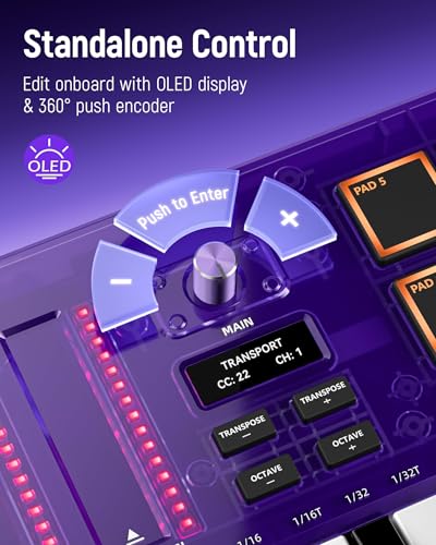 Synido 25 Key USB MIDI Keyboard Controller with Drum Pads, Professional Mini Midi Keyboard with OLED Screen, Beat Maker Machine for Music Production, Purple, TempoKEY K25 - Image 3