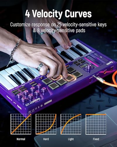 Synido 25 Key USB MIDI Keyboard Controller with Drum Pads, Professional Mini Midi Keyboard with OLED Screen, Beat Maker Machine for Music Production, Purple, TempoKEY K25 - Image 4