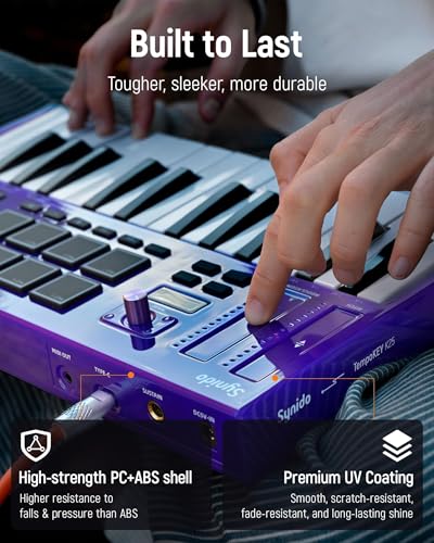 Synido 25 Key USB MIDI Keyboard Controller with Drum Pads, Professional Mini Midi Keyboard with OLED Screen, Beat Maker Machine for Music Production, Purple, TempoKEY K25 - Image 5