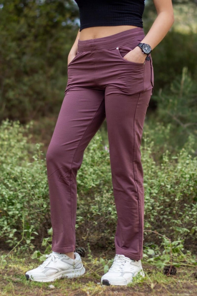 Azıcık Akıllı A Little Smart Woman Plum Front Back Pocket Hidden String Elastic Casual Trousers Sweatpants 21KESAPANT  - Image 1