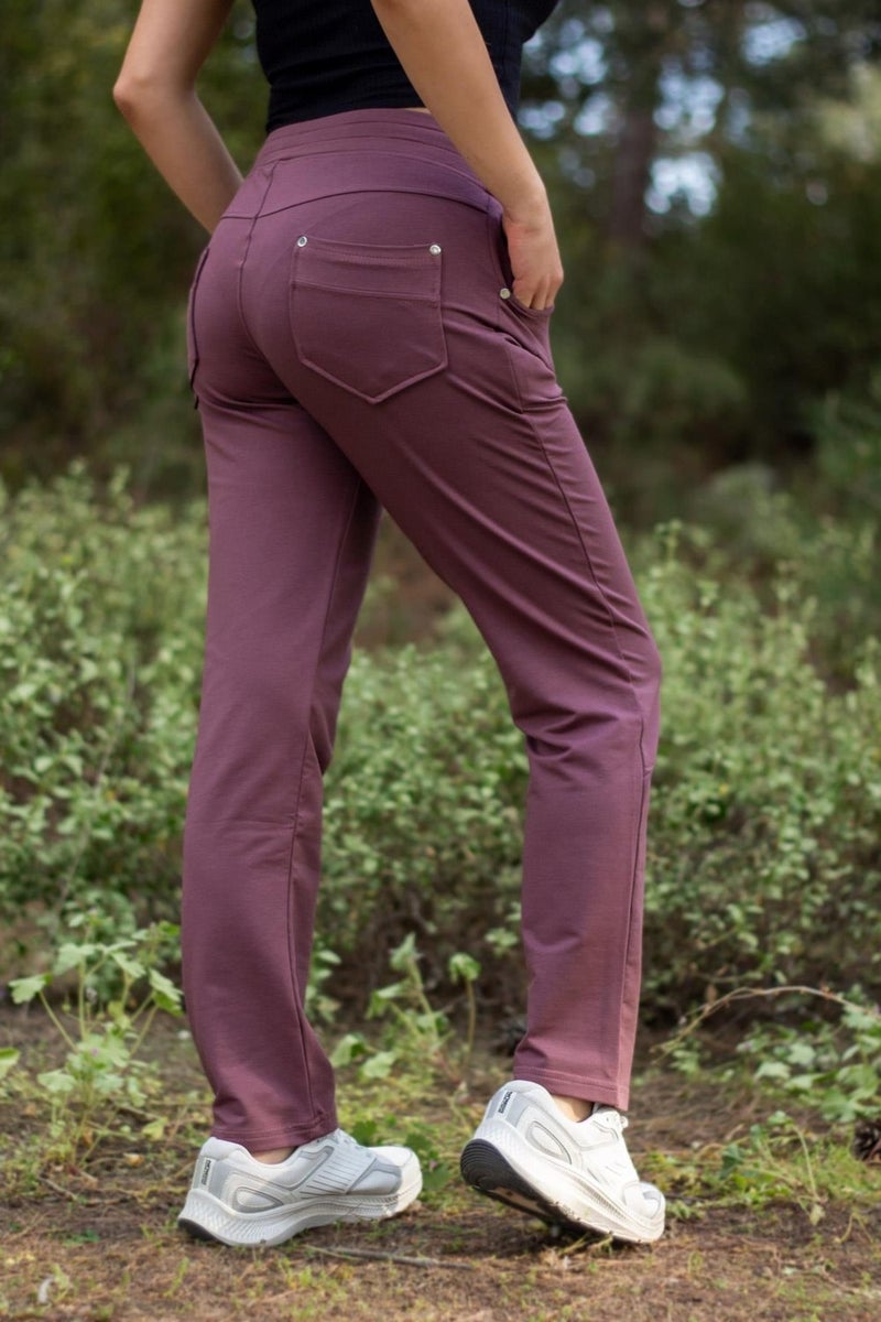 Azıcık Akıllı A Little Smart Woman Plum Front Back Pocket Hidden String Elastic Casual Trousers Sweatpants 21KESAPANT  - Image 4