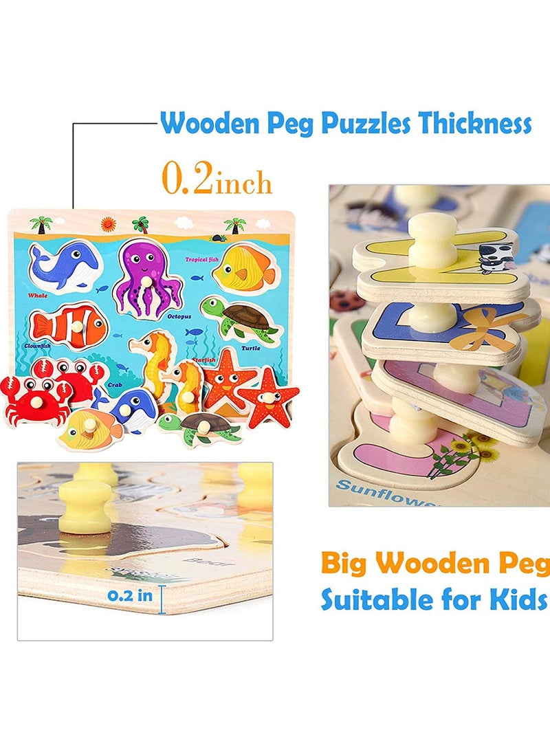 السيد باندا لعبة أحجية تعليمية خشبية، العاب تعليمية تعليمية  للاطفال في مرحلة ما قبل المدرسة، مجموعة احجيات للاطفال الصغار من 3 قطع - حركة المرور والحيوانات والمحيط، هدية رائعة للبنات والاولاد - Image 3