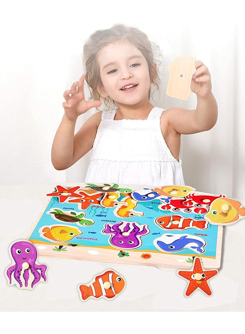 السيد باندا لعبة أحجية تعليمية خشبية، العاب تعليمية تعليمية  للاطفال في مرحلة ما قبل المدرسة، مجموعة احجيات للاطفال الصغار من 3 قطع - حركة المرور والحيوانات والمحيط، هدية رائعة للبنات والاولاد - Image 5