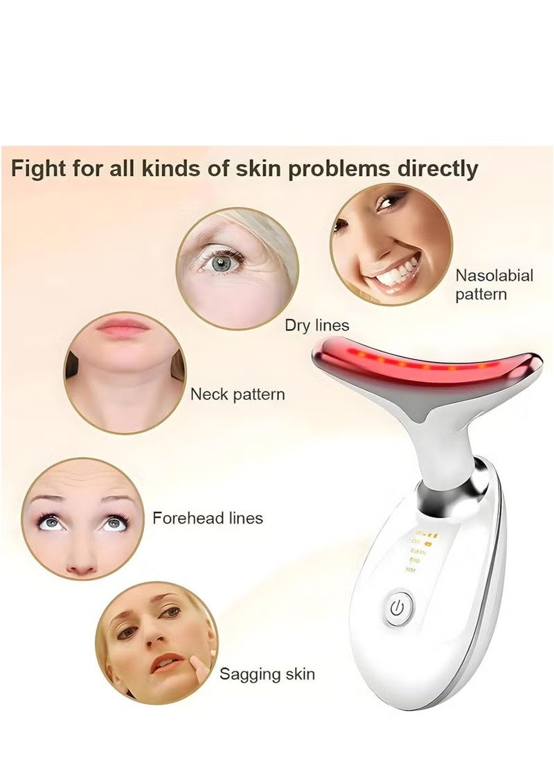 جهاز تدليك كهربائي للوجه والرقبة، جهاز تدليك حراري محمول عالي التردد لشد الوجه، علاج بالضوء الأحمر للوجه والرقبة، جهاز تدليك الوجه EMS لتقوية الوجه للنساء بـ 7 ألوان بيضاء - Image 2